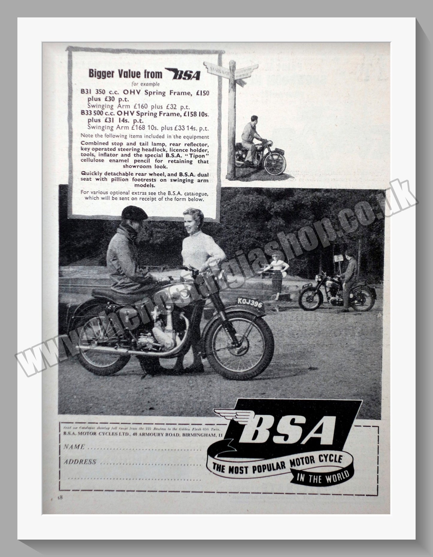 BSA Motorcycle. Original Advert 1955 (ref AD57250)