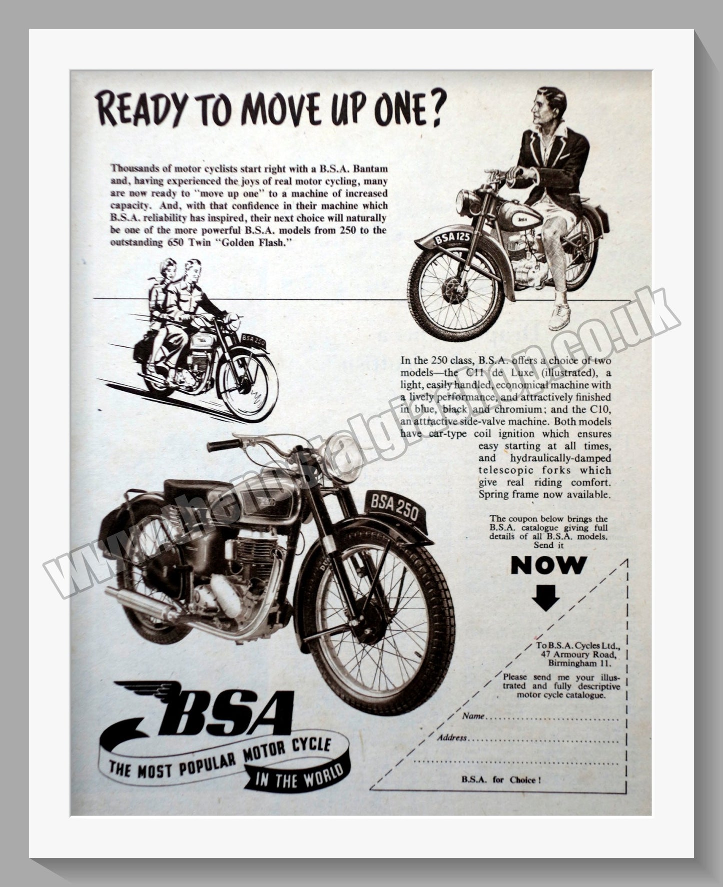 BSA 125 & 250 Motorcycle. Original Advert 1951 (ref AD57274)