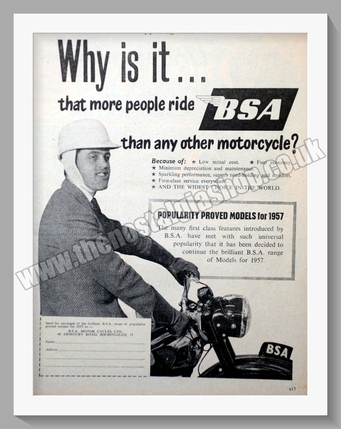 BSA Motorcycles. Original Advert 1956 (ref AD57281)