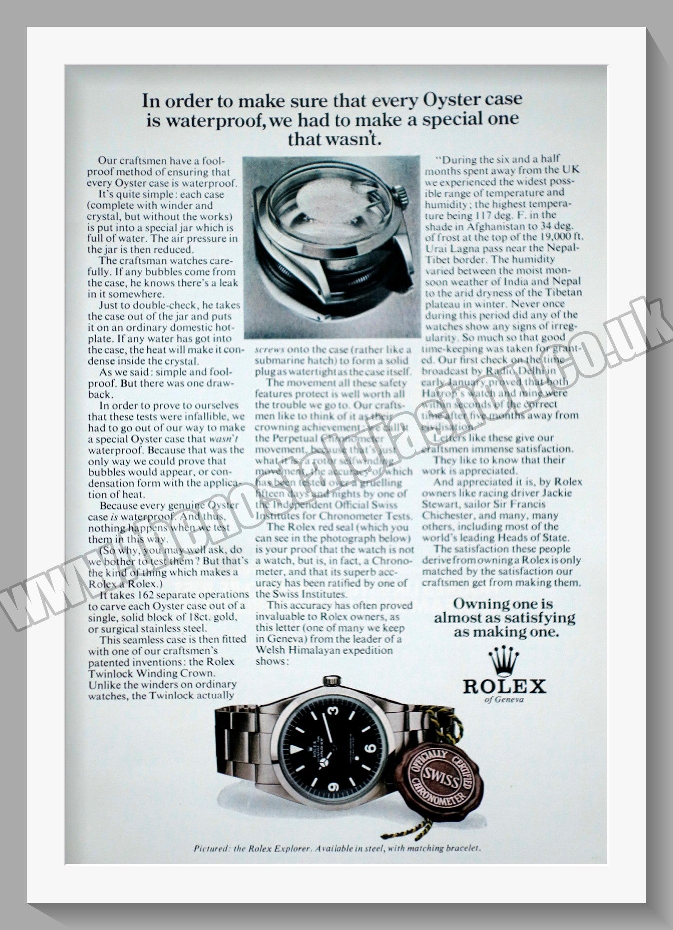 Rolex Oyster Case. Rolex Explorer. Original Advert 1971 (ref AD57218)