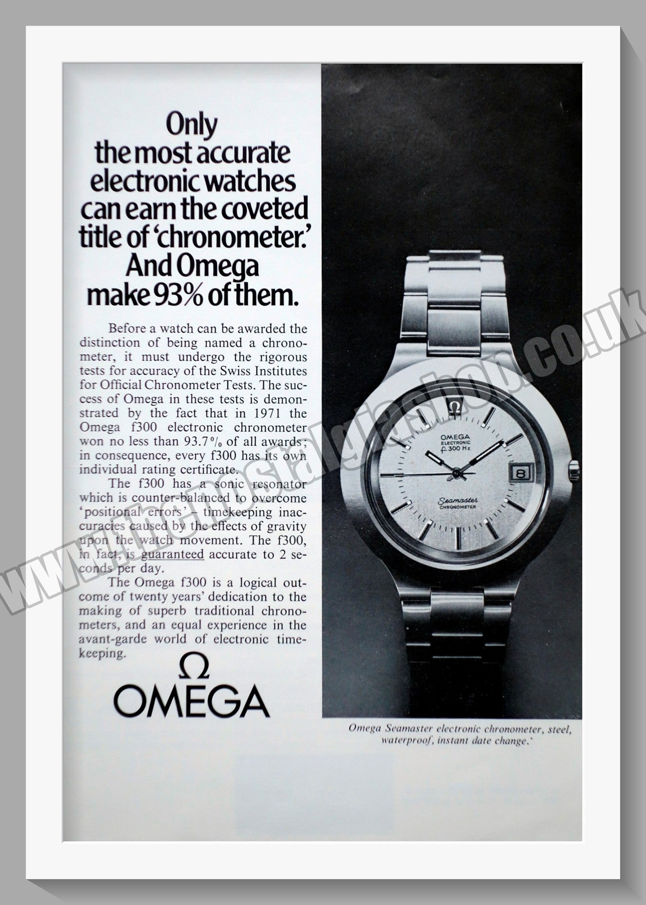 Omega Seamaster Electronic Watches. Original Double Advert 1973 (ref AD57227)