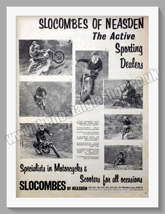 Slocombes of Neasden Motorcycle Dealerships. Original Advert 1960 (ref AD57319)