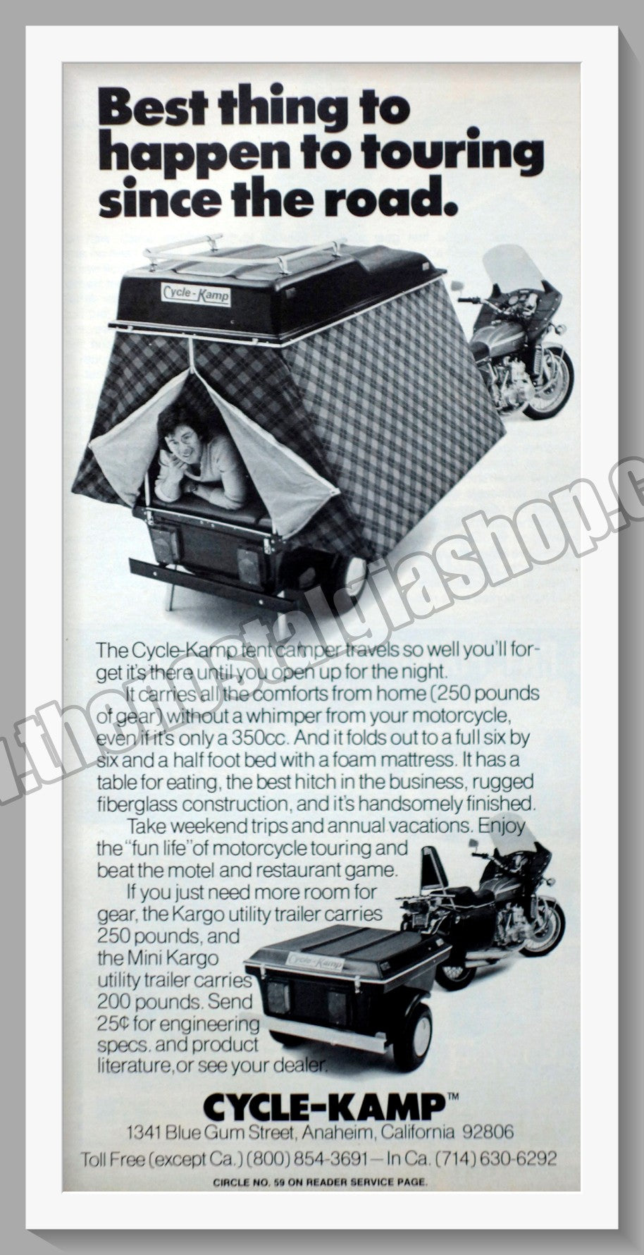 Cycle-Kamp. Tent in a Trailer Motorcycle Accessories. Original Advert 1977 (ref AD57696)