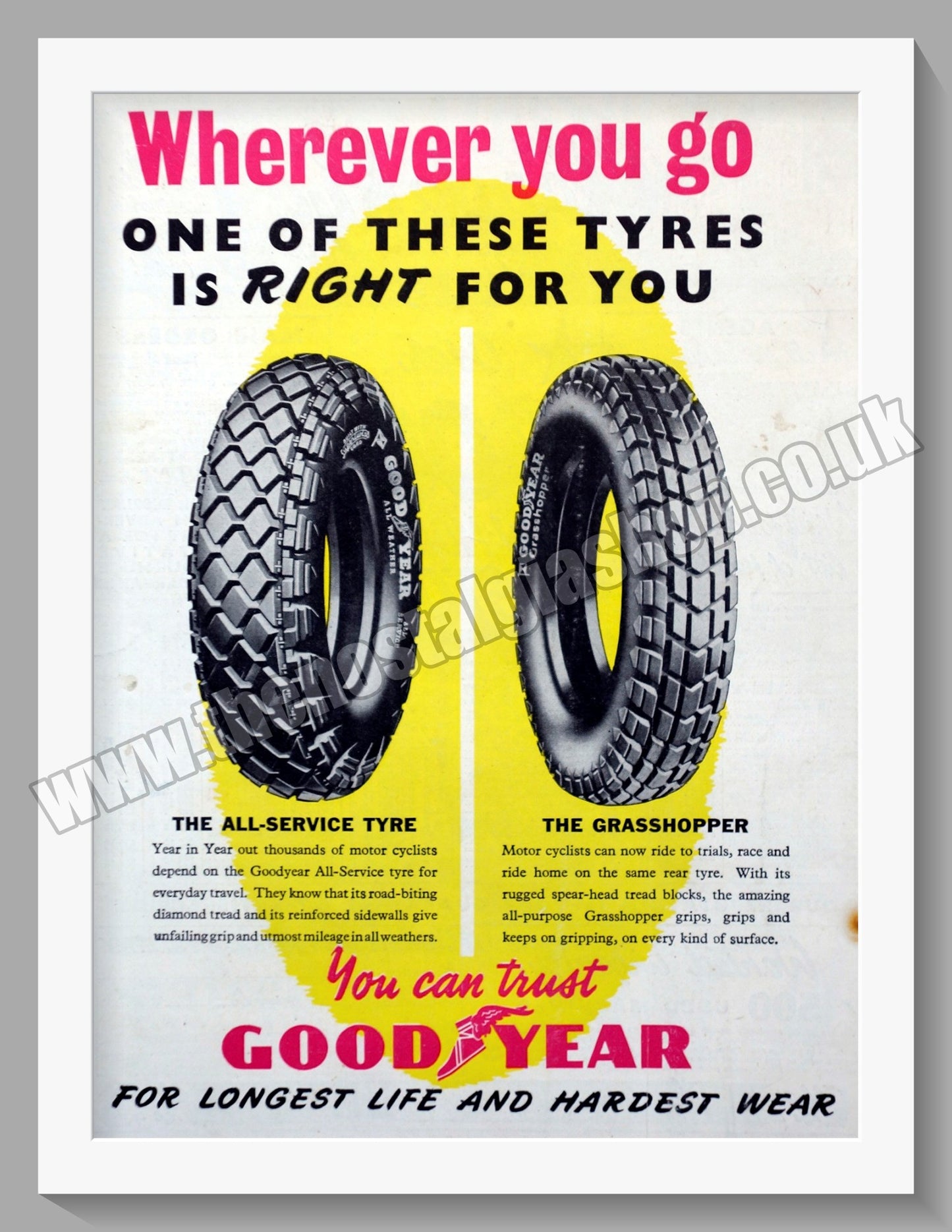 Goodyear Motorcycle Tyres. Original Advert 1950 (ref AD57764)