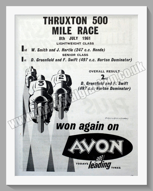 Avon Motorcycle Tyres. Original Advert 1961 (ref AD57778)