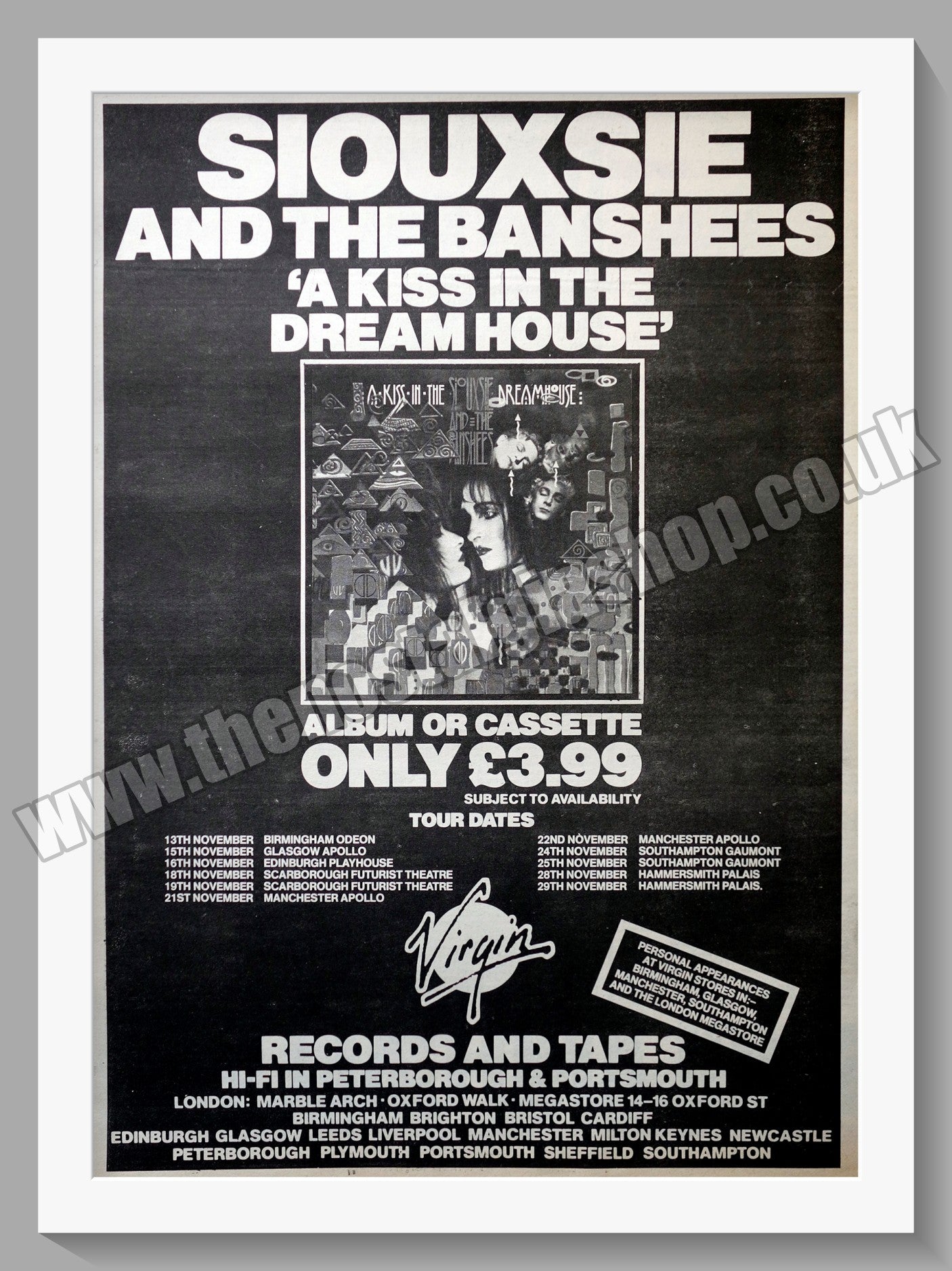 Siouxsie And The Banshees. A Kiss In The Dream House. Vintage Advert 1982 (ref AD14619)