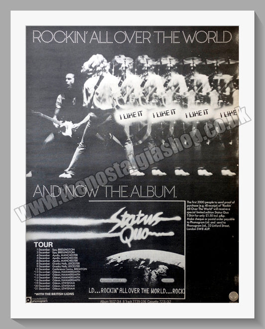 Status Quo Rockin' All Over The World. Vintage Advert 1977 (ref AD14647)