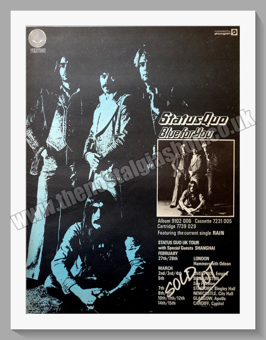 Status Quo Blue For You. Vintage Advert 1976 (ref AD14653)