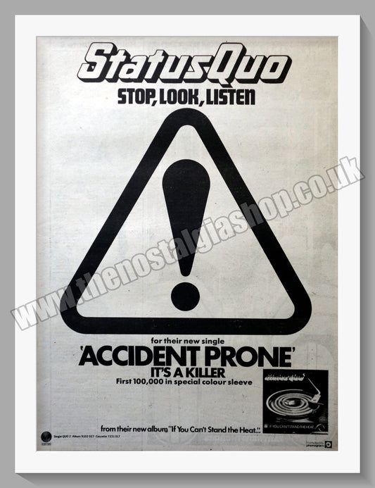 Status Quo Accident Prone. Vintage Advert 1978 (ref AD14663)