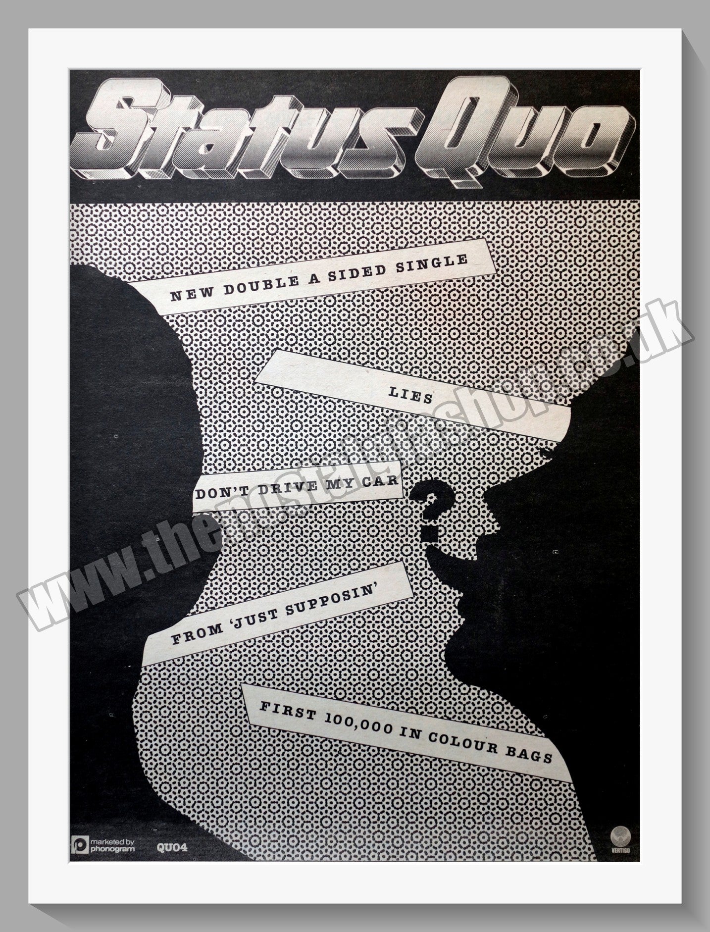 Status Quo Lies. Vintage Advert 1980 (ref AD14665)