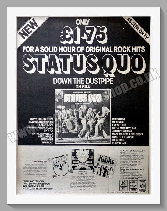 Status Quo Down The Dust Pipe. Vintage Advert 1975 (ref AD14669)