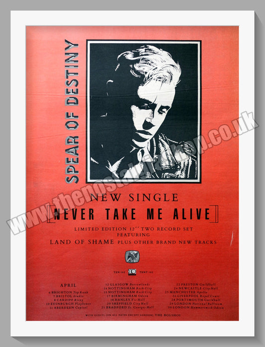 Spear Of Destiny Never Take Me Alive. Vintage Advert 1987 (ref AD14692)