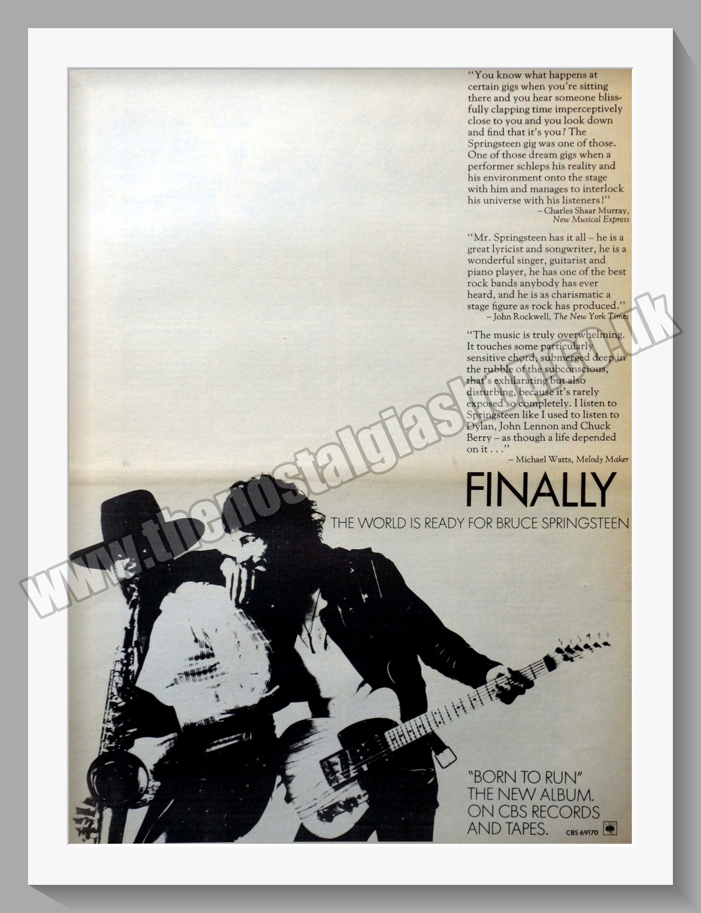 Bruce Springsteen Born To Run. Vintage Advert 1975 (ref AD14700)