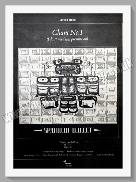 Spandau Ballet Chant No: 1. Original Vintage Advert 1981 (ref AD14719)