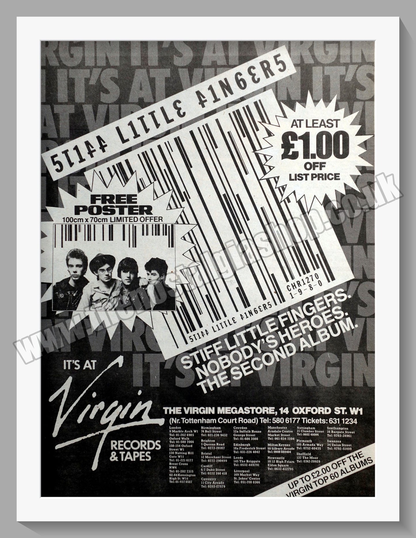 Stiff Little Fingers Nobody's Heroes. Original Vintage Advert 1980 (ref AD14741)