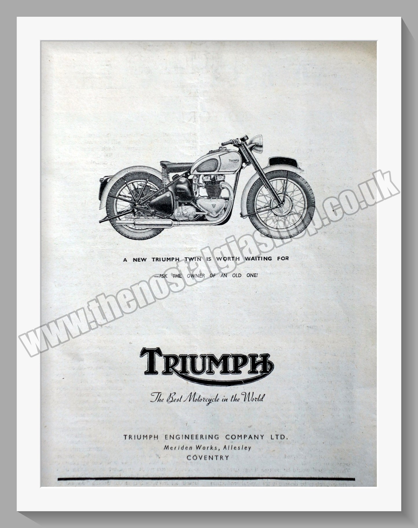 Triumph Twin Motorcycles. Original advert 1946 (ref AD57905)