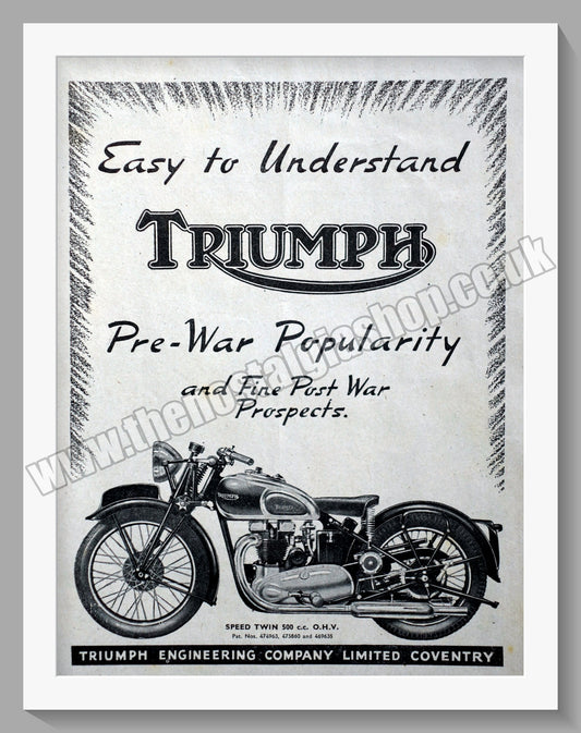 Triumph Speed Twin 500cc Motorcycle. Original advert 1944 (ref AD57906)