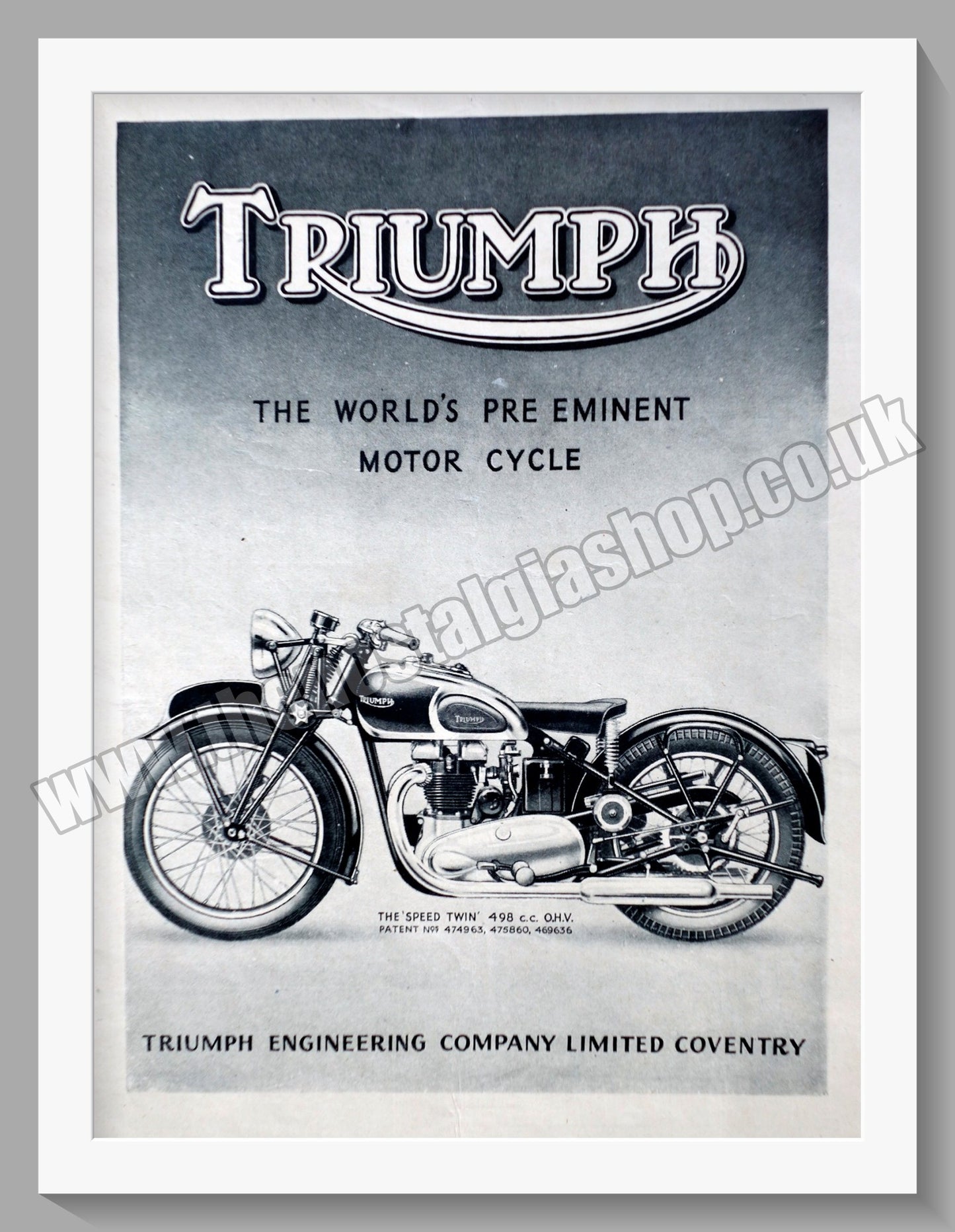 Triumph 498cc Motorcycles. Original advert 1944 (ref AD57991)