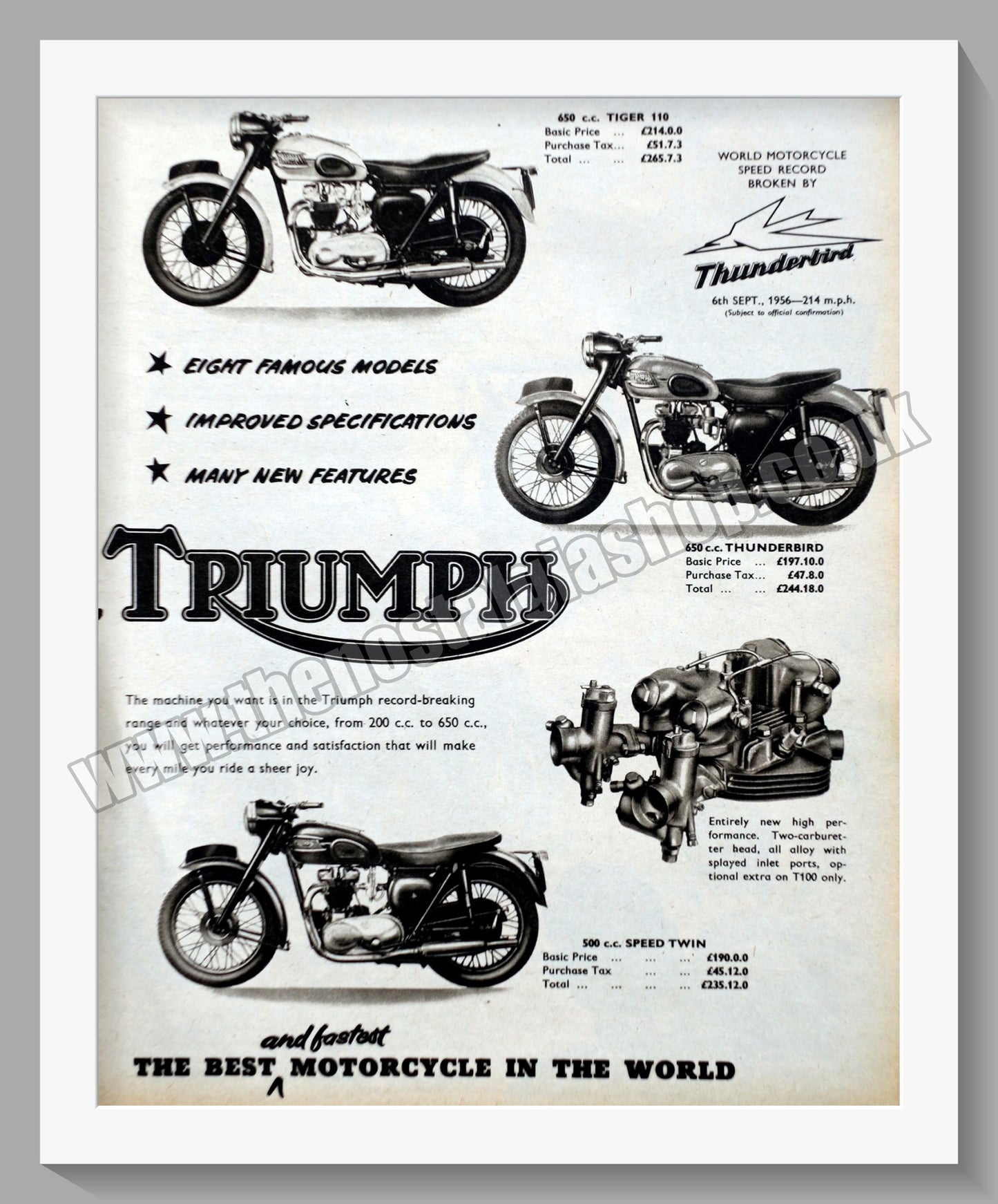 Triumph Motorcycles Range. Original advert 1956 (ref AD57996)