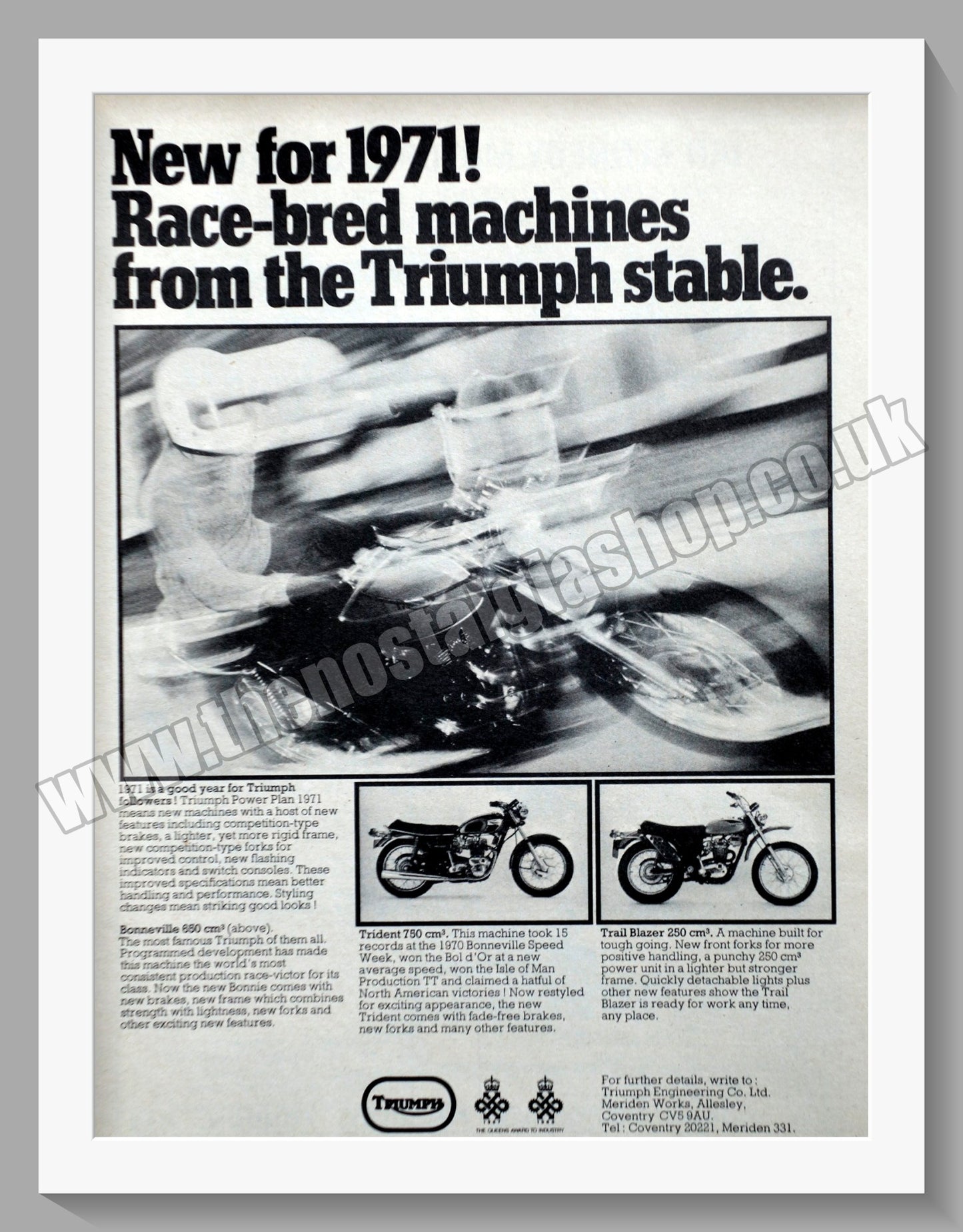 Triumph Motorcycles Range. Original advert 1971 (ref AD58026)