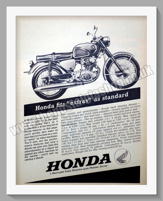 Honda Dream Super Sport Motorcycle.  1963 Original advert (ref AD58172)