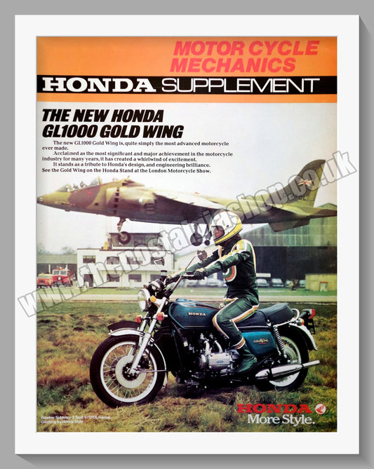 Honda GL1000 Gold Wing Motorcycle. 1975 Original advert (ref AD58205)