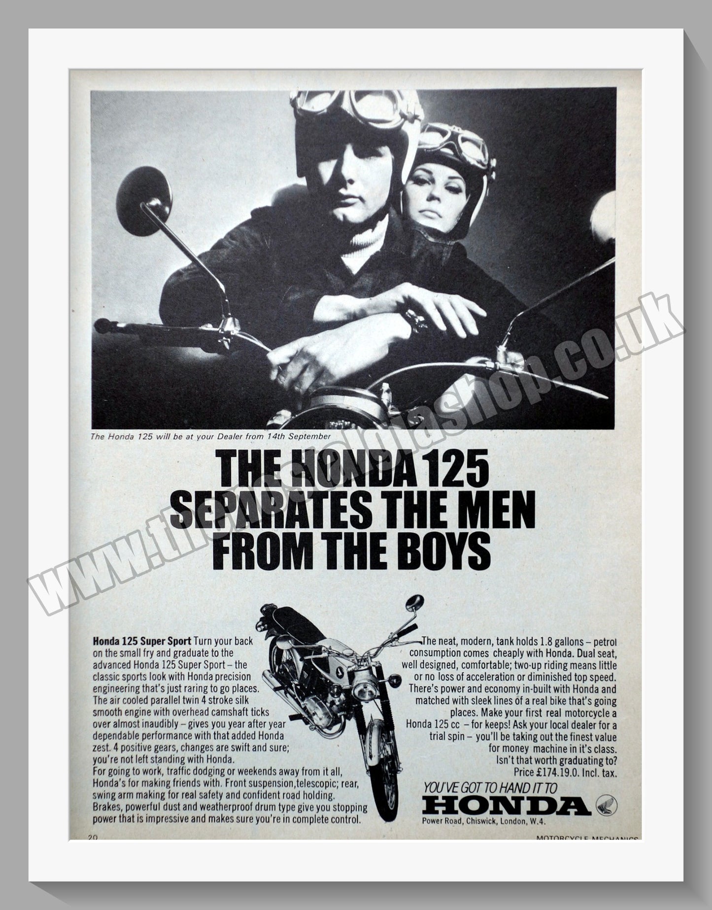 Honda 125 Motorcycle. 1968 Original advert (ref AD58247)