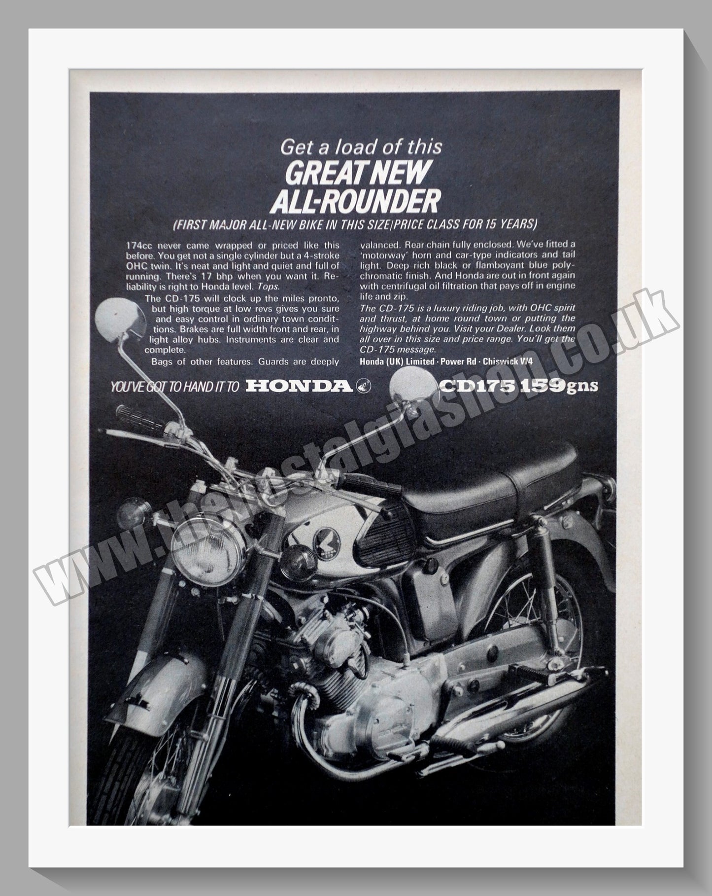 Honda CD175 Motorcycle. 1967 Original advert (ref AD58248)