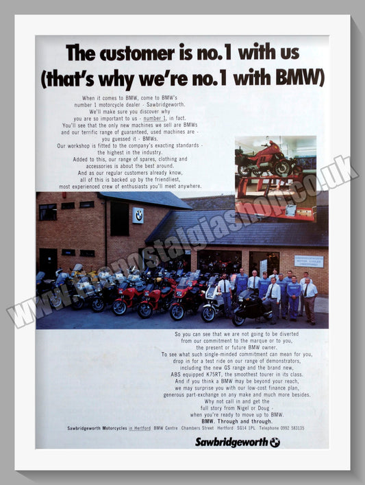 BMW Motorcycles at Sawbridgeworth. 1992 Original Advert (ref AD58385)