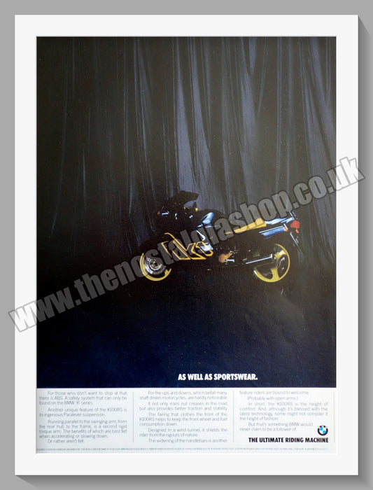 BMW K100RS Motorcycle. 1990 Original Double Advert (ref AD58393)