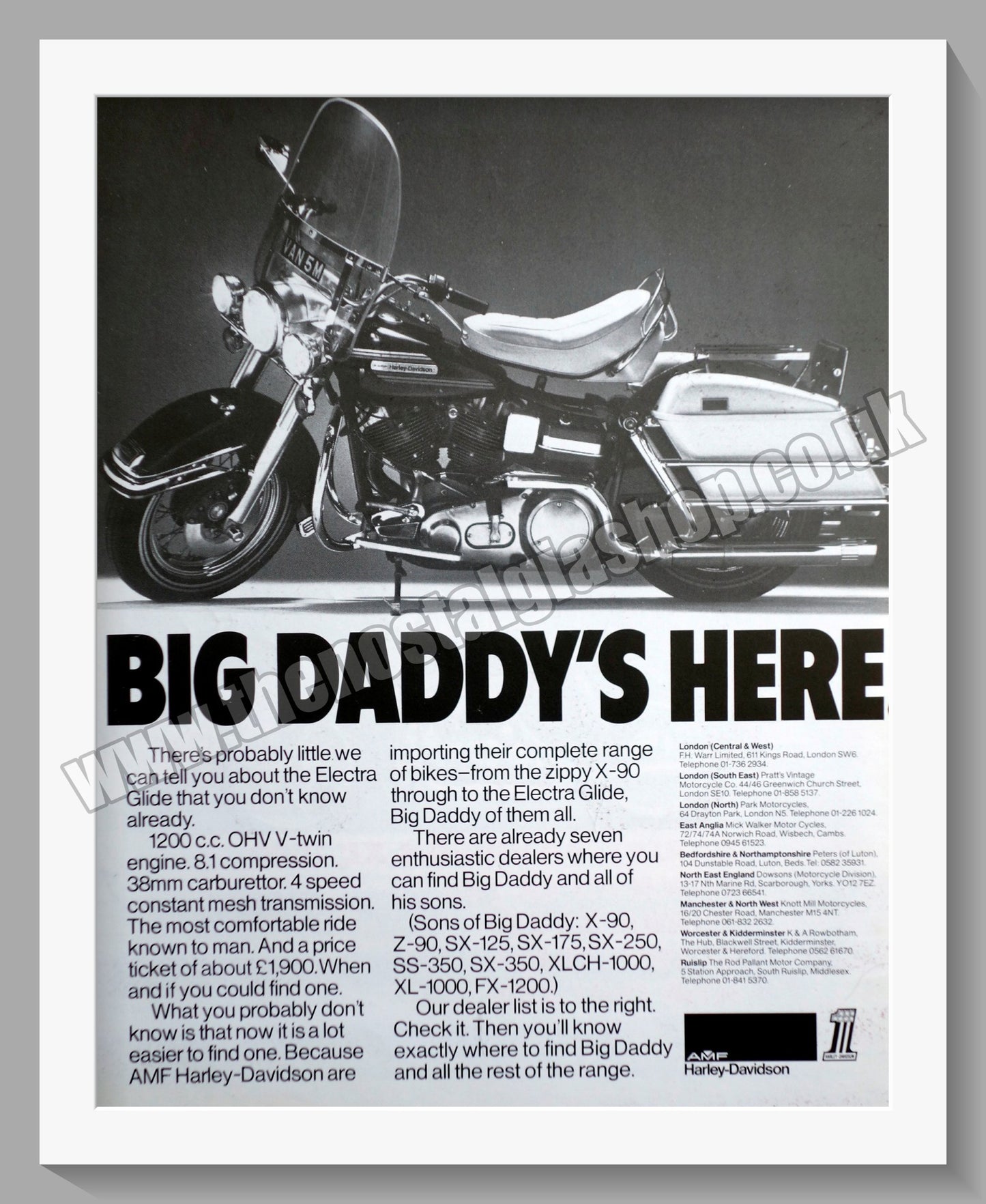 Harley Davidson Electra Glide. Original Advert 1974 (ref AD58400)