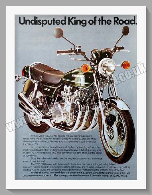 Kawasaki Z900 Motorcycle. 1976 Original Double Advert. (ref AD58552)