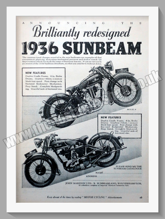 Sunbeam Motorcycles. 1935 Original Advert. (ref AD58570)