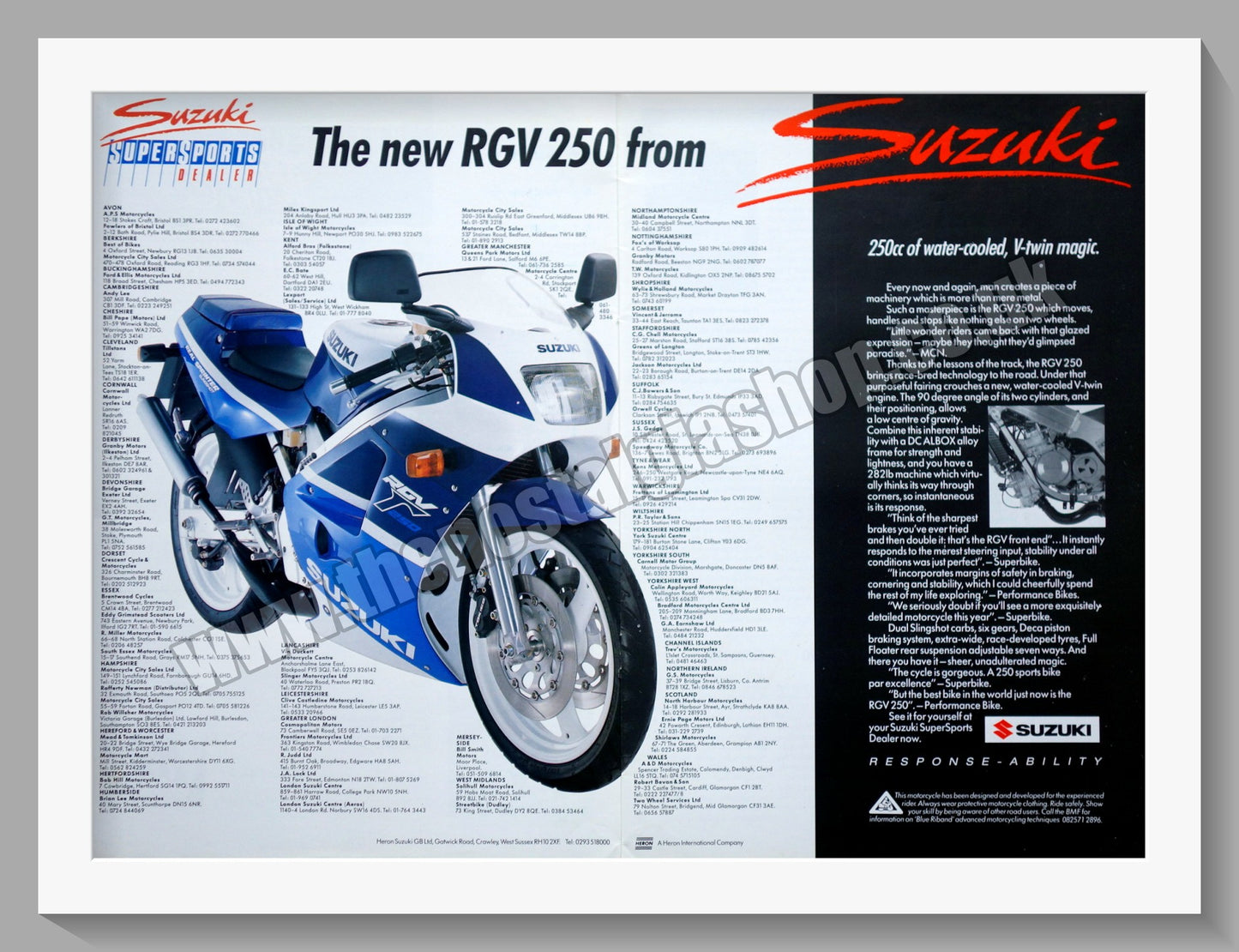 Suzuki RVG250 Motorcycle. Original advert 1989 (ref AD58823)