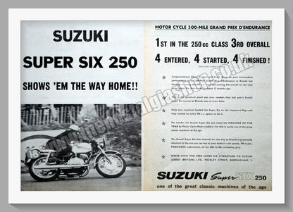 Suzuki Super Six 250 Motorcycle. Original advert 1967 (ref AD58827)