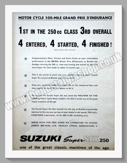 Suzuki Super Six 250 Motorcycle. Original advert 1967 (ref AD58827)