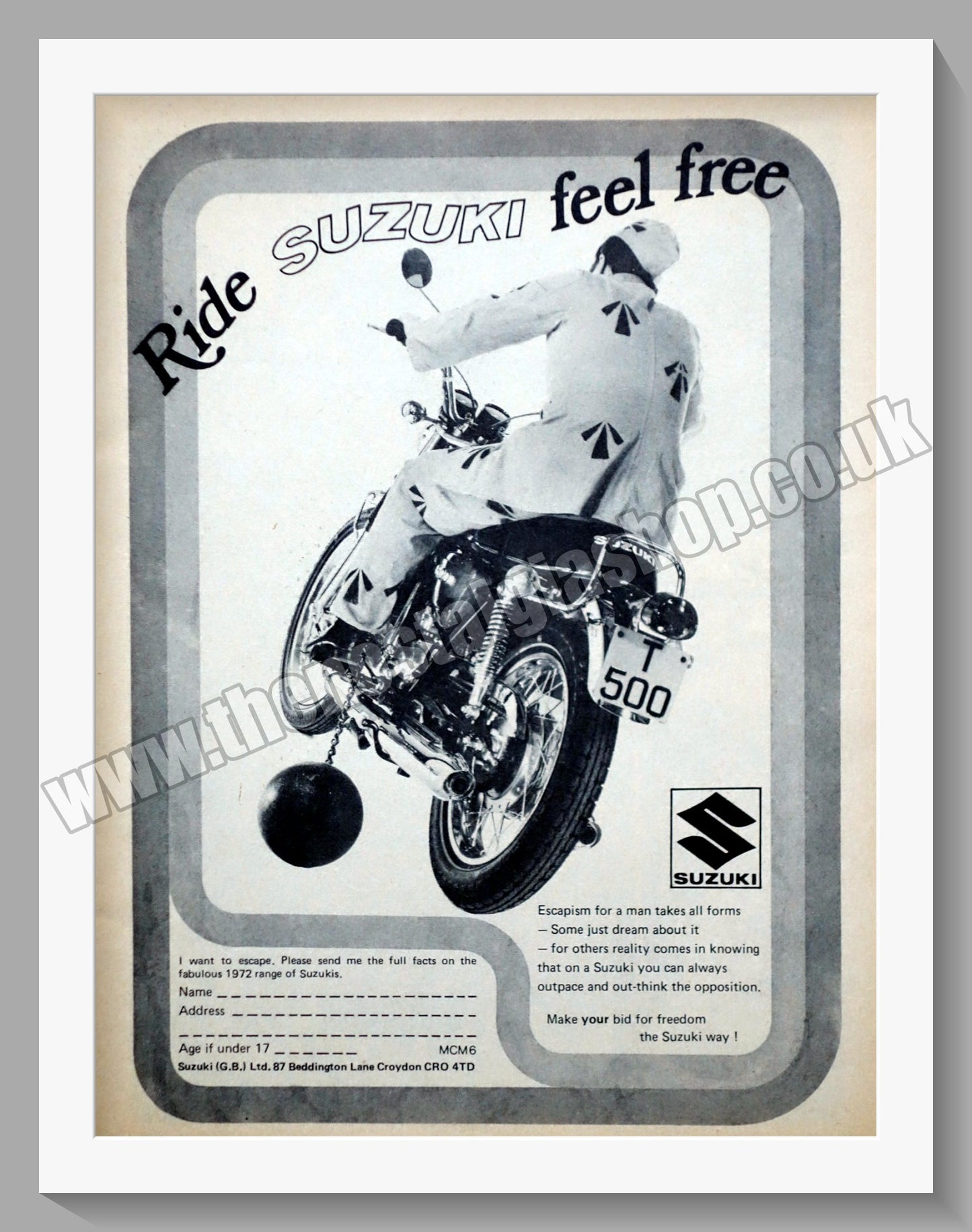 Suzuki Motorcycles. Original advert 1972 (ref AD58683)