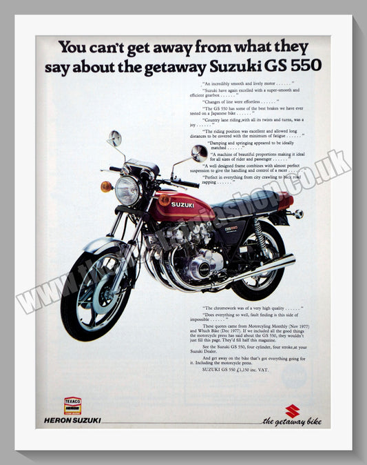 Suzuki GS 550 Motorcycle. Original advert 1978 (ref AD58766)