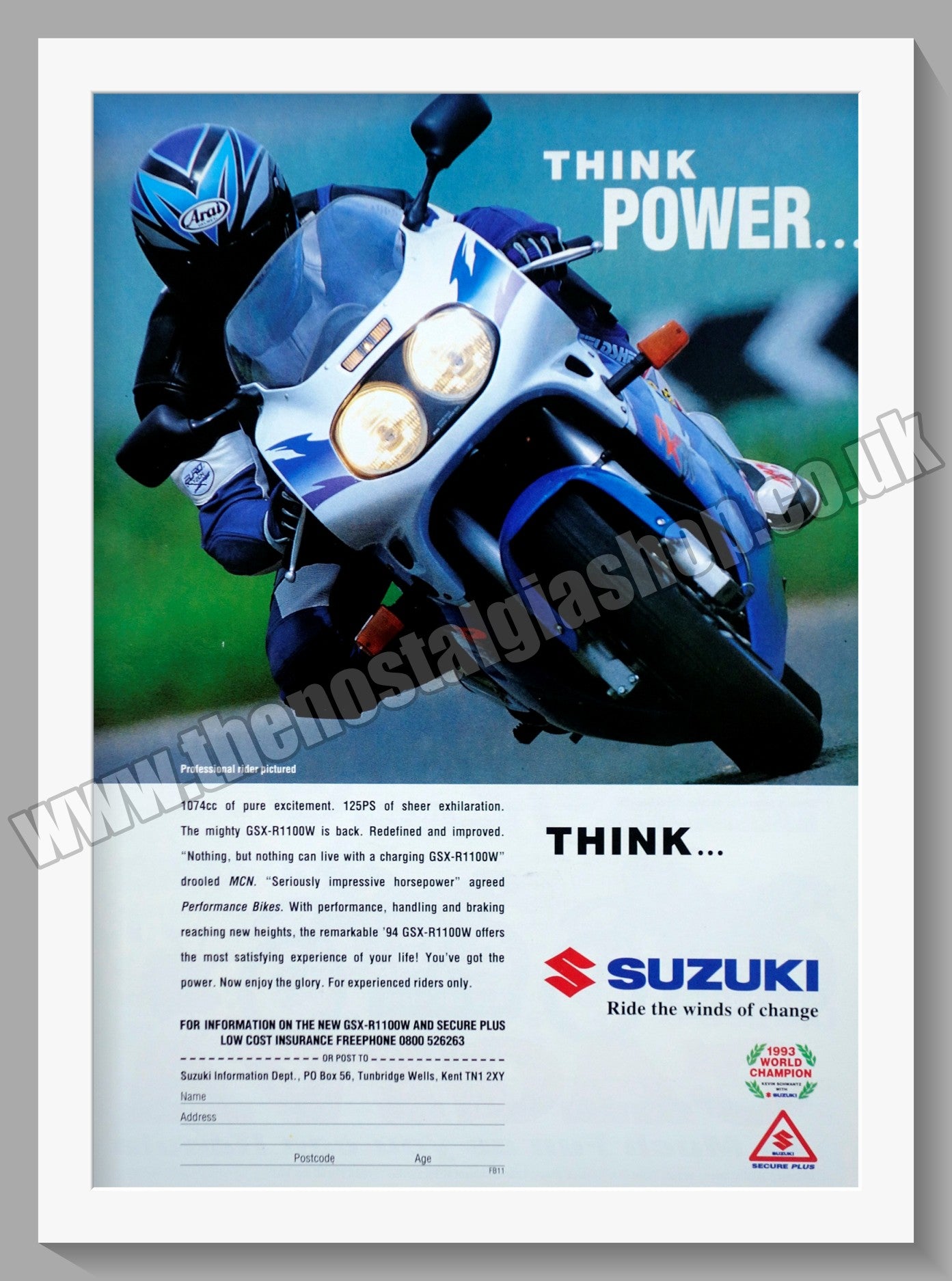 Suzuki GSX R1100W Motorcycle. Original advert 1994 (ref AD58775)