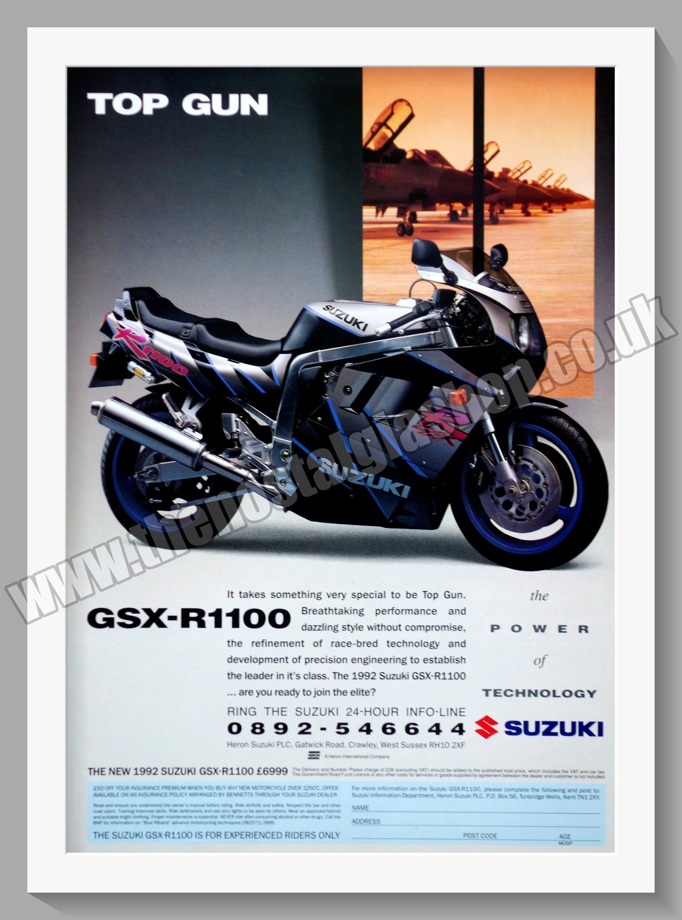 Suzuki GSX R1100 Motorcycle. Original advert 1992 (ref AD58778)