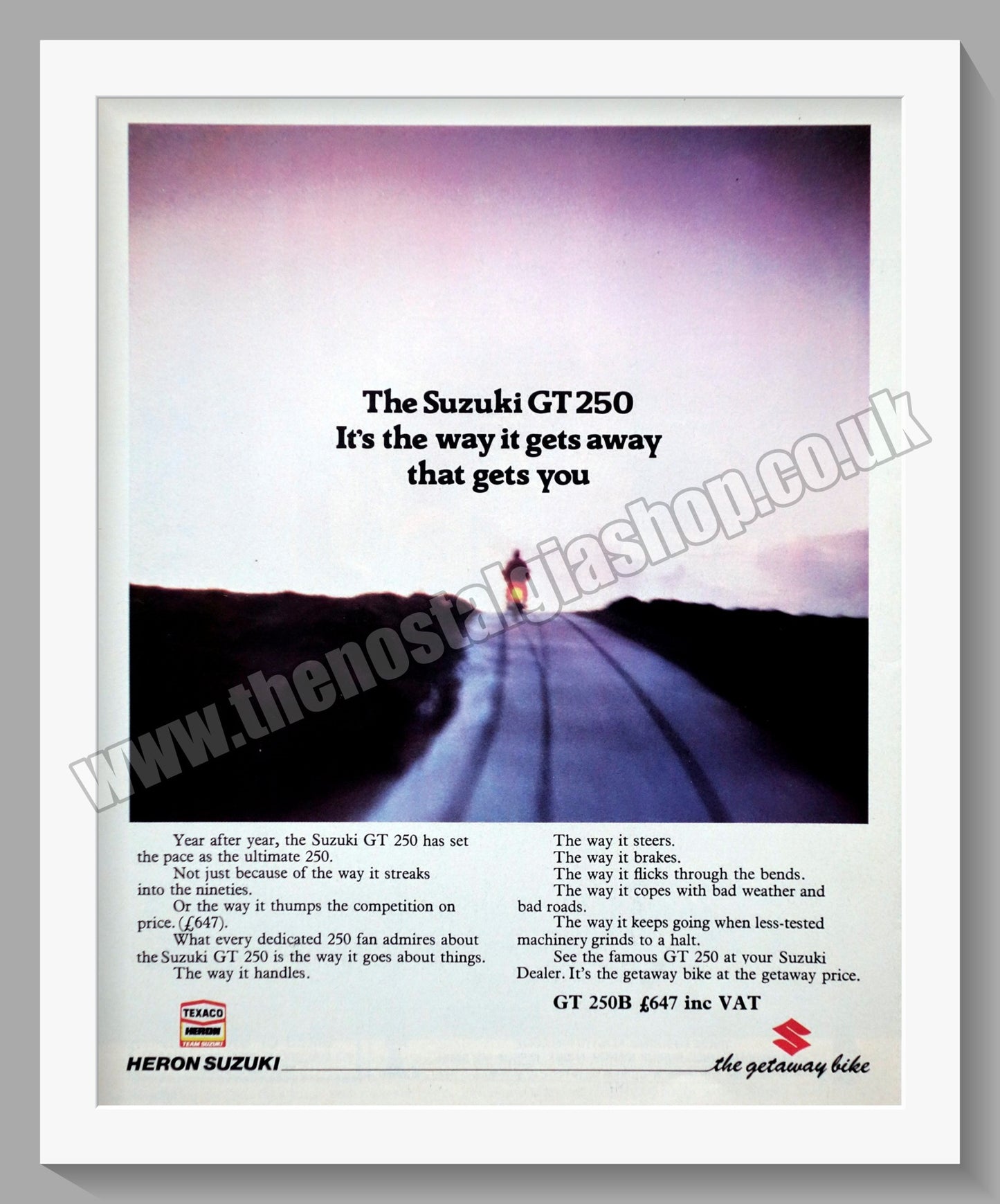 Suzuki GT250 Motorcycle. Original advert 1978 (ref AD58782)