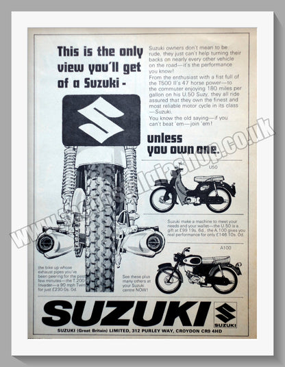 Suzuki Motorcycles. Set of 3 Original adverts 1970 (ref AD58811)