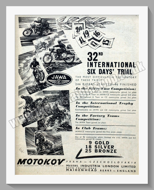 Jawa CZ Motorcycles. Six Day Trials Wins 1957 Original advert (ref AD58939)