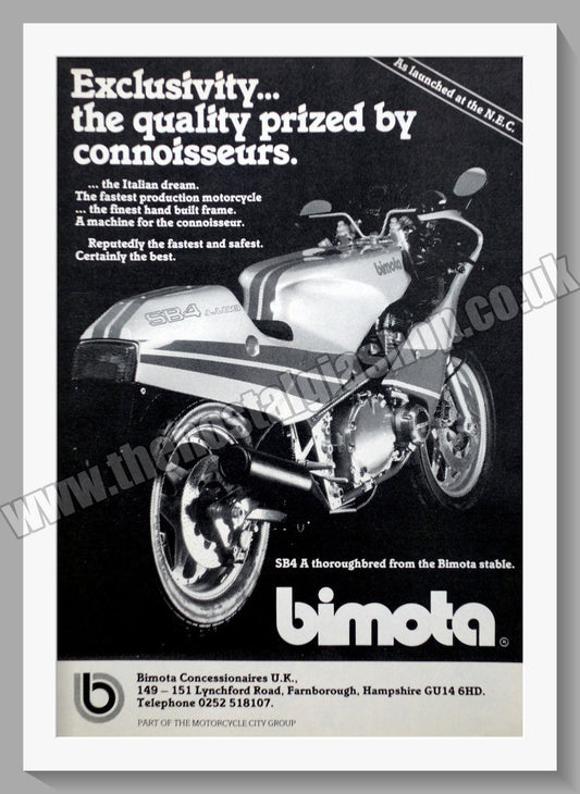 Bimota SB4 A Motorcycle. Original Advert 1983 (ref AD58997)