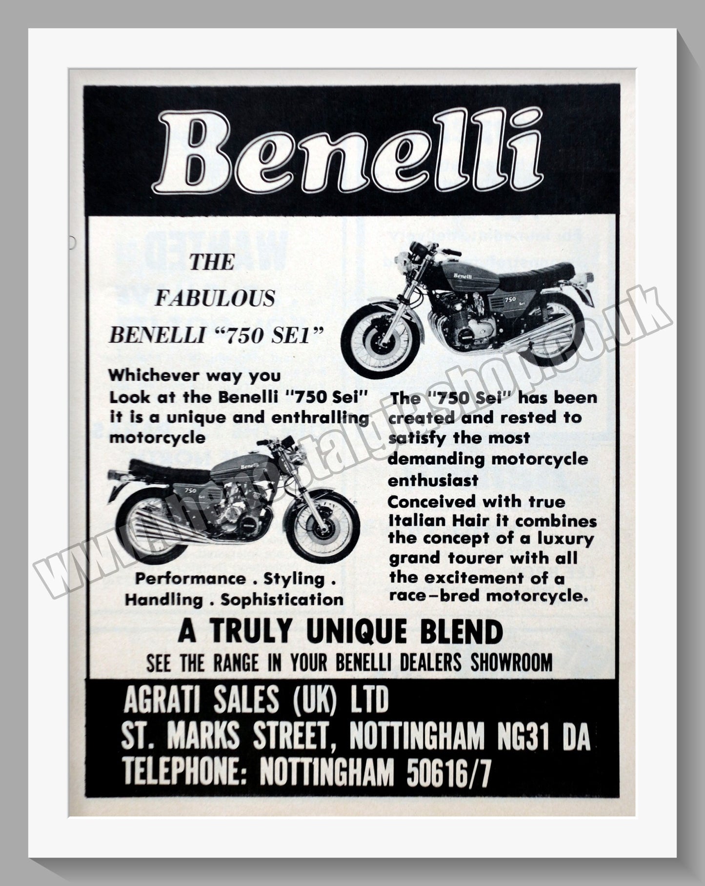 Benelli 750 SE1 Motorcycles. Original Advert 1975 (ref AD60103)