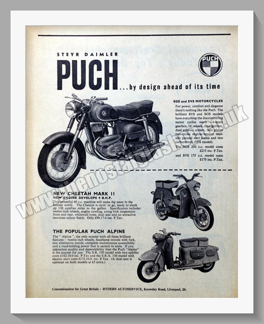 Puch Cheetah Mark II Motorcycle. Original Advert 1961 (ref AD60111)