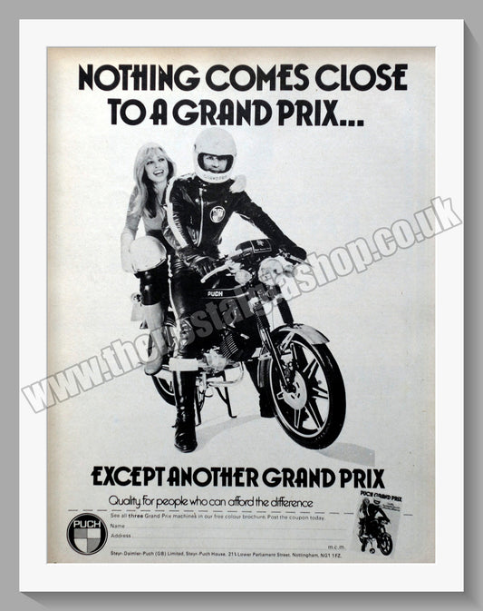 Puch Grand Prix Motorcycle. Original Advert 1976 (ref AD60113)