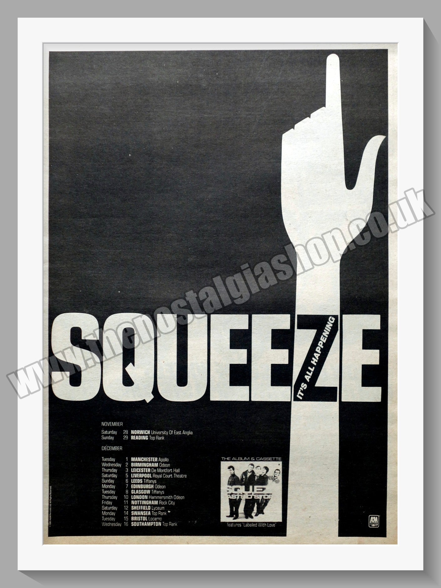 Squeeze Tour Dates.  Original Advert 1981 (ref AD14760)