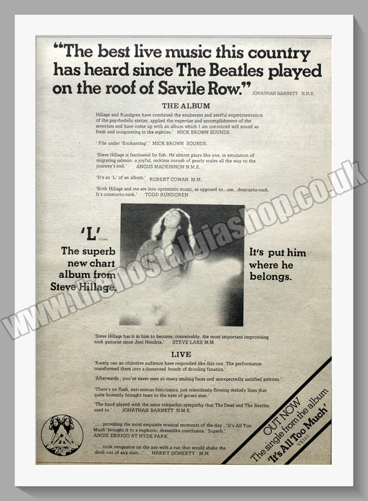 Steve Hillage 'L'.  Original Advert 1976 (ref AD14794)