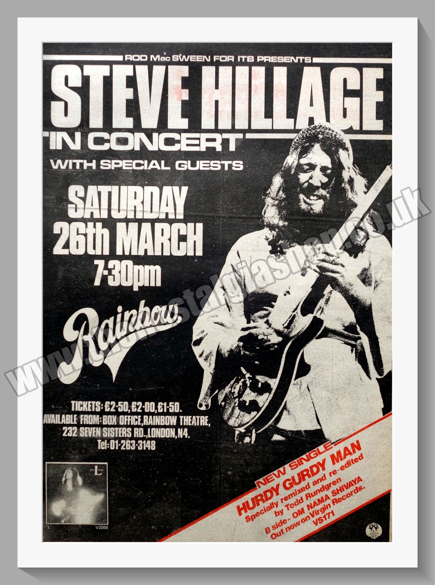 Steve Hillage In Concert.  Original Advert 1977 (ref AD14803)